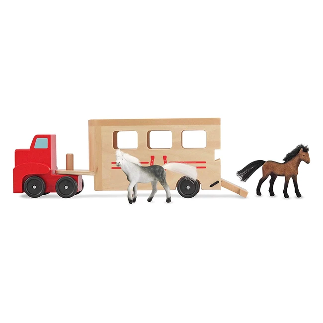 Ensemble de jeu de transporteur de chevaux en bois Melissa & Doug avec 2 chevaux flocqués et une rampe de chargement
