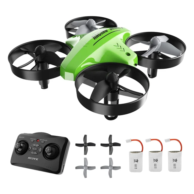 Mini Drone ATOYX AT66C para Niños y Principiantes - 3D Flips, Modo Sin Cabeza, Estabilización de Altitud - 3 Velocidades - 3 Baterías - Verde