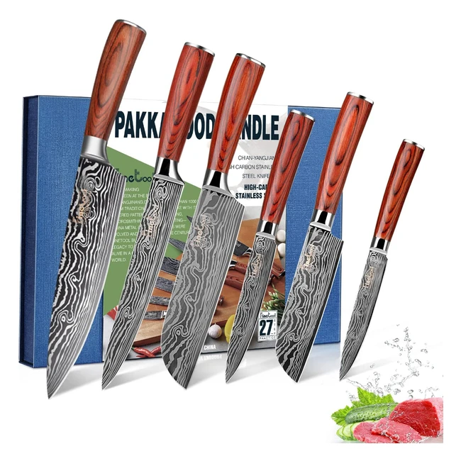 Finetool 6-Piece Japanese Chef Knife Set High Carbon Stainless Steel with Red P