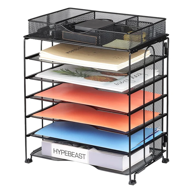 Univivi 7-Tier Letter Tray with Drawer - Mesh Desk Organizer for Home Office - S