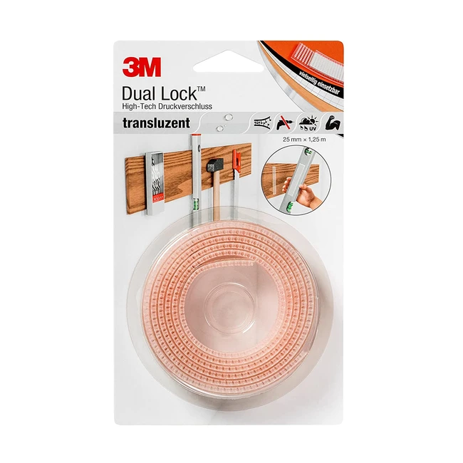 3M Dual Lock SJ3560 - Fixations amovibles translucides pour verre, acrylique, PMMA et polycarbonate - 25mm x 125m - 1 pièce