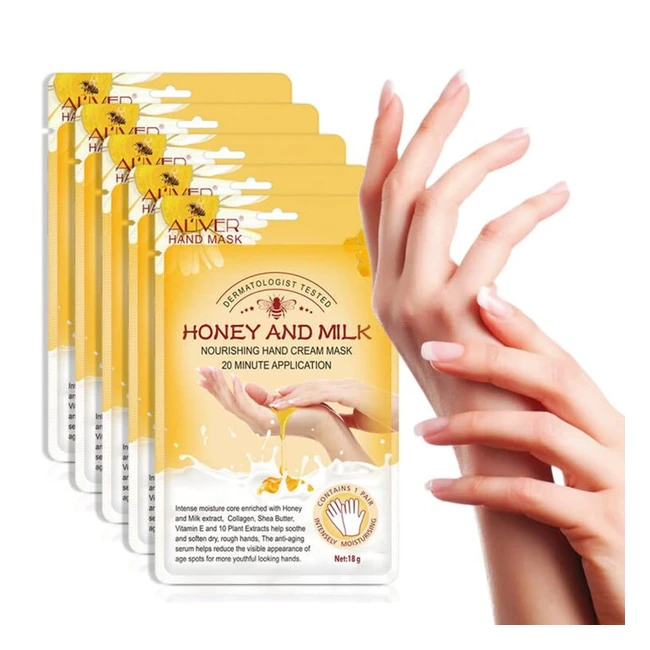 Honey Milk Hand Mask - 5 Paar Feuchtigkeitshandschuhe zur Pflege von trockenen, rissigen und alternden Händen