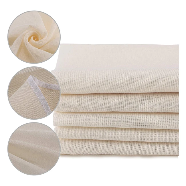 5 Pack Cheesecloth Reusable for Straining - 100% Unbleached Pure Cotton Muslin Cloths - Soft Square Cheese Clothes Weave Fabric Filter for Cooking & Baking - 50x50cm Food Strainer Cloth