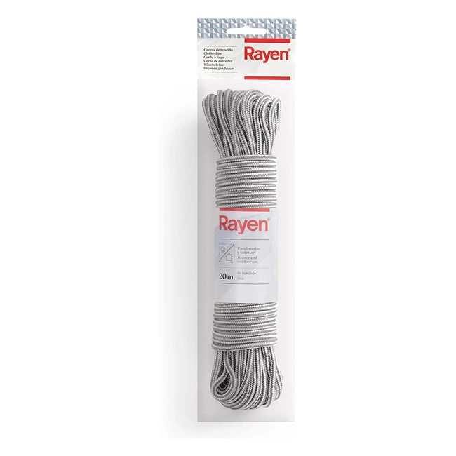 Corde à linge Rayen pour usage intérieur et extérieur, 20m, anti-glissement, gris-blanc