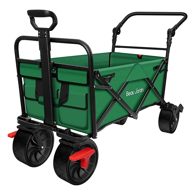 Chariot de jardinage pliable Beau Jardin avec frein et poignée réglable - Charge jusqu'à 136kg - Vert