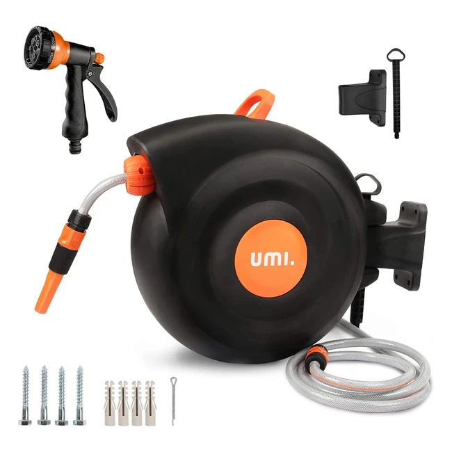Umi Garden Hose Reel with 25m Hose Auto Rewind 9 Spraying Modes Wall-Mounted