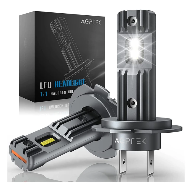 AGPtek H7 LED Headlight Bulbs - 6000K Cool White, Wireless, Fanless, Halogen Replacement Bulb, CPS Chip, Mini Size, Plug and Play