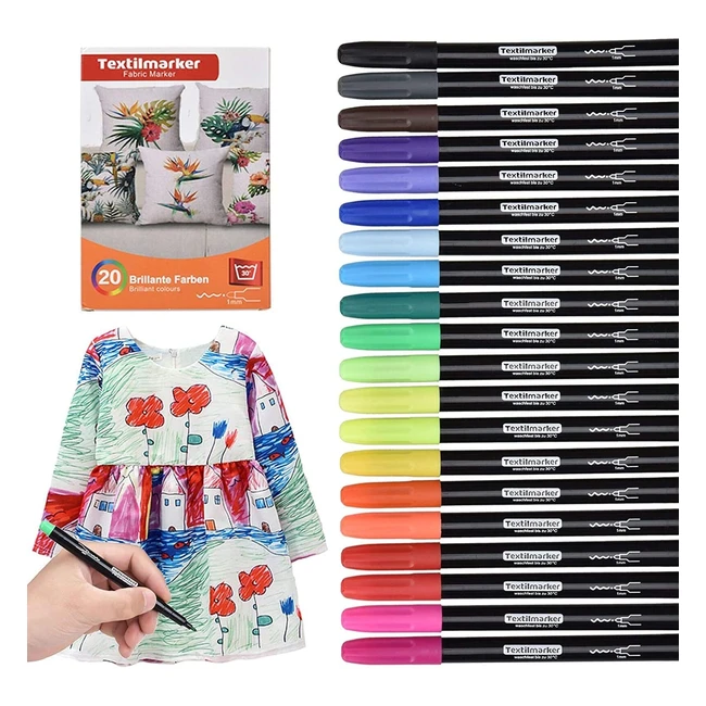 20-Pack Willingood Fabric Pens - Permanent Markers for T-Shirts, Bags, and More