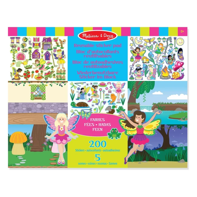 Melissa & Doug Reusable Sticker Book for 3 Year Olds - Fairies Theme with 200 Easy Peel Stickers and 5 Background Scenes