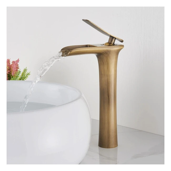 Rozin Waterfall Bathroom Sink Tap - Antique Brass Finish, One-Lever Vessel Basin High Tap