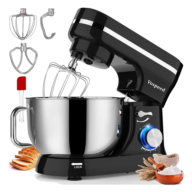 Vospeed Stand Mixer - 5 Qt, 8 Speed, 1000W, Tilthead, Dough Hook, Whisk, Beater, Splash Guard, Dishwasher Safe - Black