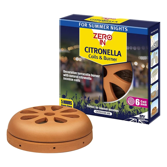 Zero In STV420 Citronella Burner  6 Coil Pack - Discreet  Decorative Terracott