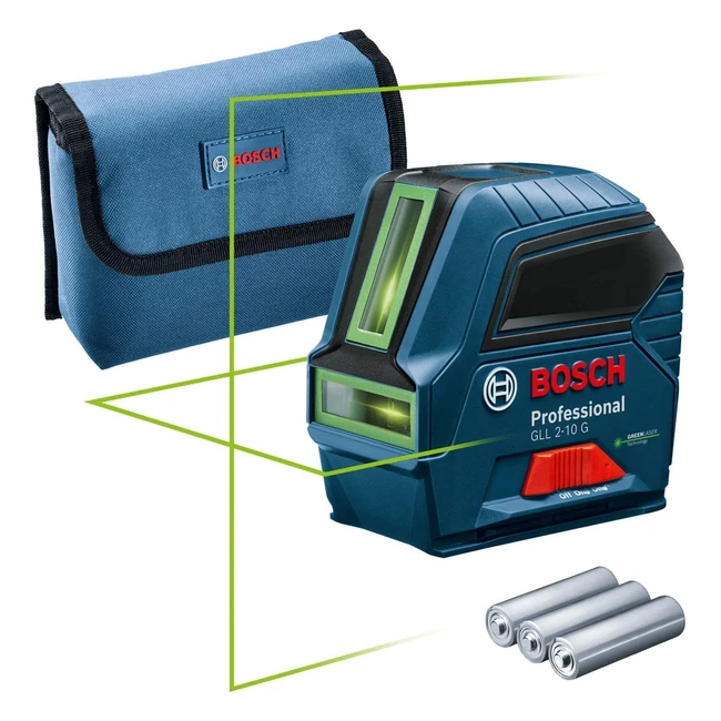 Laser Lignes Bosch GLL 210 G - Faisceau Vert - Portée 10m - 3 Piles AA - Housse Incluse