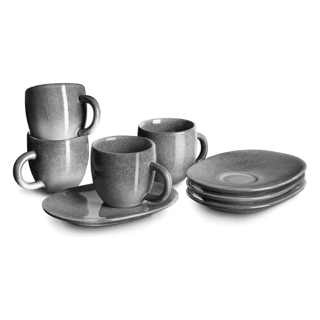 Handmade Stoneware Espresso Cups Set  Grey Gradient  Robust  Durable