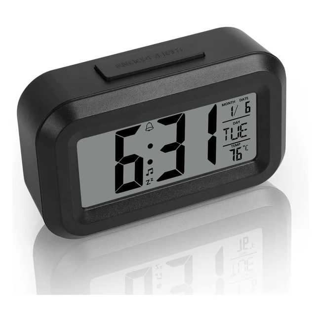 Vicloon Digital Alarm Clock - LED Display, Adjustable Snooze, Temperature, Date, Timer, Light Control - Portable Clock for Home, Office, Kitchen - Black