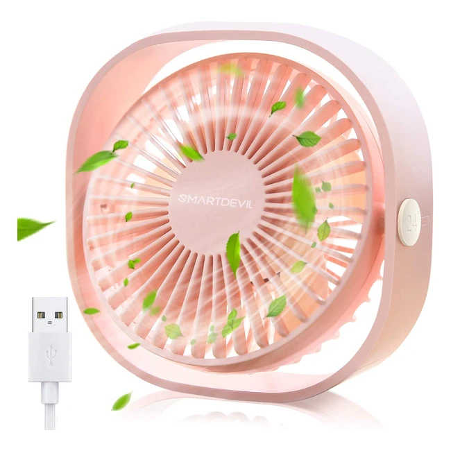 Smartdevil Cherry Pink USB Desk Fan - Lightweight & Quiet - 3 Speeds - Ideal for Home & Office