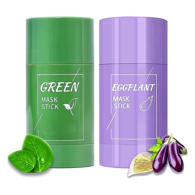 Green Tea Eggplant Clay Mask Stick - Softens Keratin, Controls Oil, and Replenishes Water - Set of 2