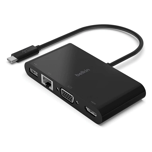 Belkin USB-C Multimedia Adapter - VGA, HDMI, USB-A, GBE, 100W PD - Schwarz