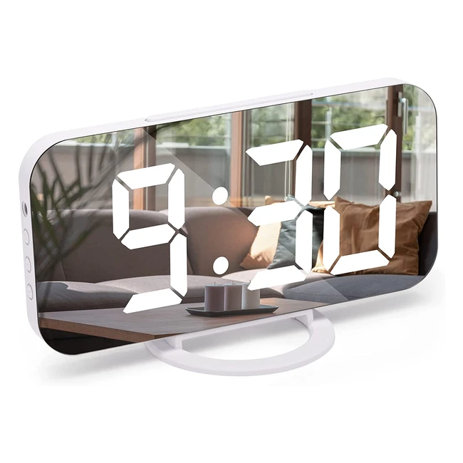 Digital Alarm Clock with Mirror Display - 3 Brightness Levels, Snooze, Dual USB Ports - Perfect for Home Bedroom Decor