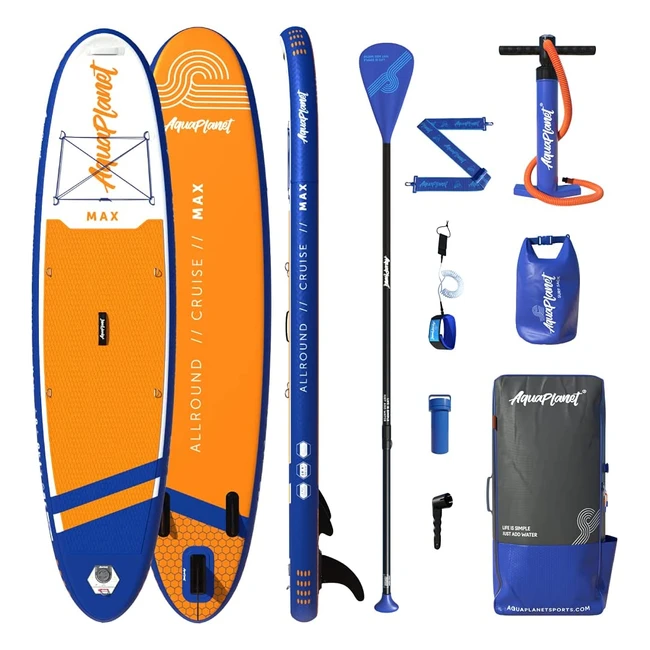 Aquaplanet Inflatable Stand Up Paddle Board Kit - Ideal for SUP Beginners & Experts - Max 106ft - Includes Fin, Paddle, Pump & More