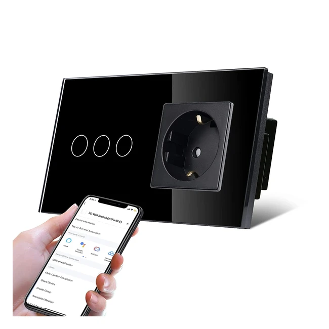 Entuoia Smart Wifi Touch Light Switch - Alexa & Google Home Voice Control - 3-Way/1-Way - Black