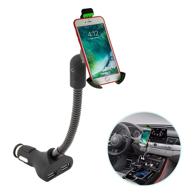 Support téléphone voiture Airena avec chargeur allume-cigare USB 3.4A - Compatible iPhone, Samsung, LG, Huawei, Xiaomi