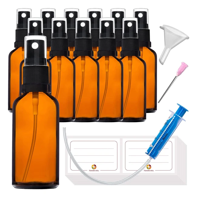 Kit de 12 flacons pulvérisateurs en verre ambré de pharmacie avec vaporisateur noir - Handsunity