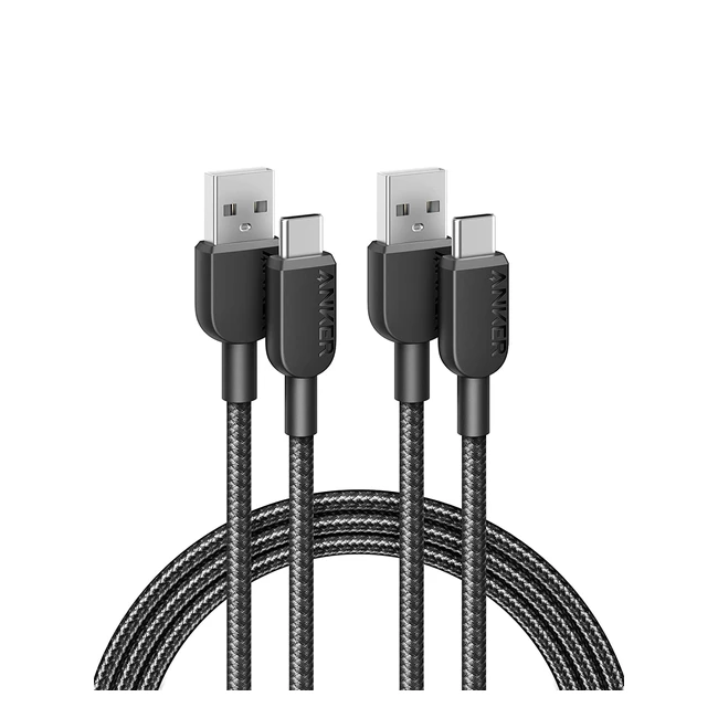 Anker USB-C Ladekabel Set 2x180cm | USB-A auf USB-C Nylon Kabel | Schnellladekabel für Samsung Galaxy Note 10/9/S10, LG V30 | Ref: 310 | Schwarz