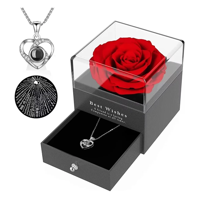 Rose Éternelle Monodeal - Cadeau Femme Fête des Mères - Je t'aime en 100 langues - Cadeau Romantique pour Elle - Saint Valentin Rouge
