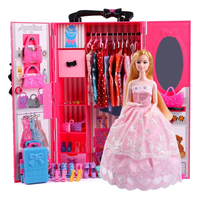 Armoire pour poupées Ucanaan - Garde-robe pour vêtements de poupée - 115 poupées - 44 accessoires inclus