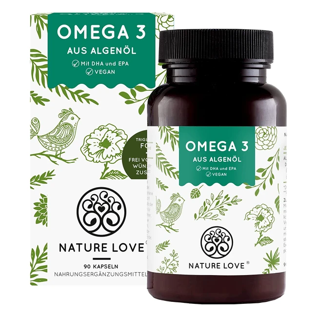 Nature Love Omega 3 Algenöl Kapseln 90 Stück - LifesOmega Marke - Vegan - Laborgeprüft - Hergestellt in Deutschland
