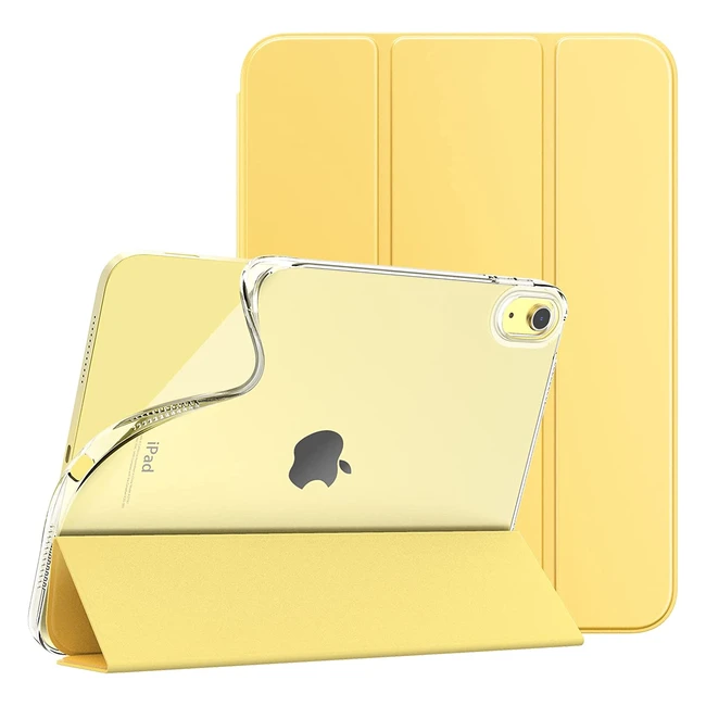 Funda Timovo para iPad 10 2022, carcasa trasera TPU suave con soporte trifold y autoestela, amarillo claro