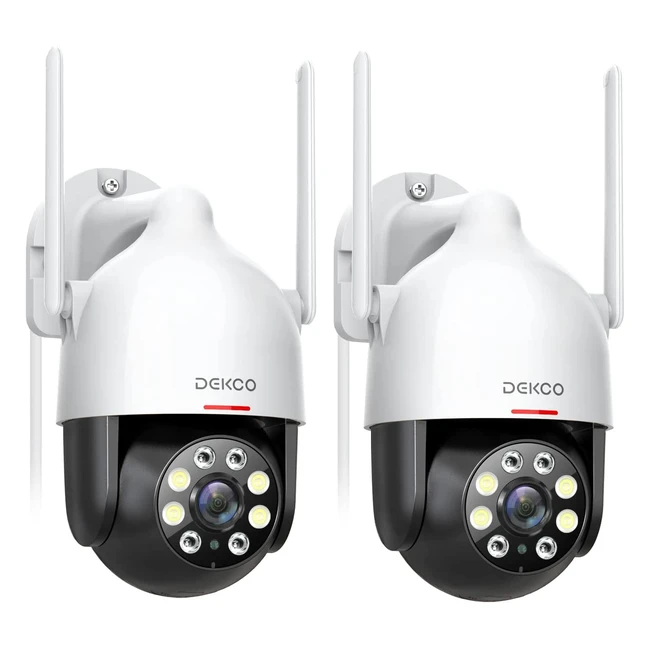 Cámara de vigilancia exterior DEKCO 2K QHD, 3MP, 360 PTZ, visión nocturna en color, alarma de luz y sonido, audio bidireccional - Blanco