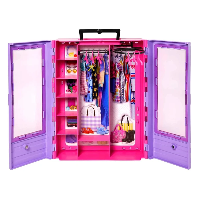 Barbie HJL65 Ultimate Wardrobe - Tragbarer Kleiderschrank mit Kleiderstange tra