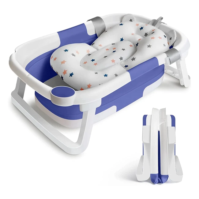 Baera plegable bebé con patas antideslizantes para baños seguros y cómodos - Azul y Blanco