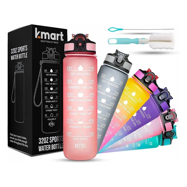 1000ml Kmart Sports Water Bottle with Motivational Time Marker and Straw - BPA-F