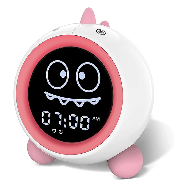 Toddler Sleep Training Clock with Night Lights and Sound Machine - Dino Alarm Clock for Kids Pink
