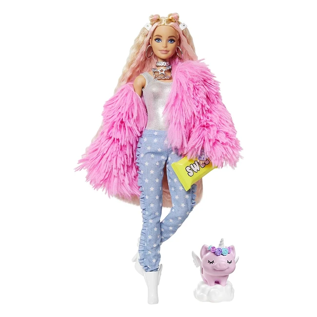 Barbie Extra Mueca con Pelo Rosado, Chaqueta y Accesorios - Mattel GRN28