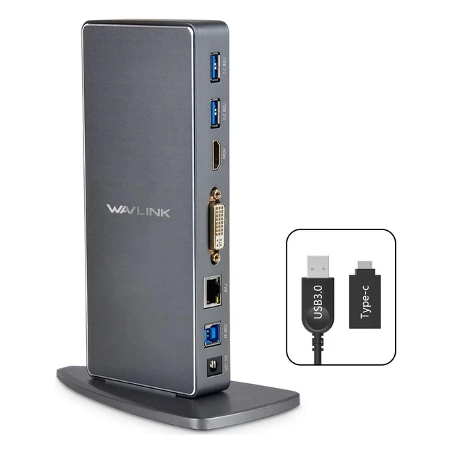 Station d'accueil universelle Wavlink USB 3.0/USB-C avec sorties vidéo HDMI et DVI/VGA pour PC/Mac, Gigabit Ethernet et 6 ports USB 3.0