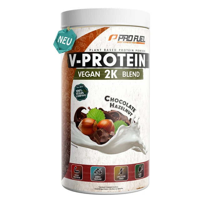 Vegan Protein Powder Schoko-Haselnuss 1 kg - Cremige 2K-Formel ohne Soja mit hochwertigem Reis- und Erbsenprotein