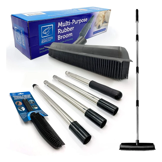 Rubber Broom with Long Handle and Scratch-Free Bristles - Ideal for Pet Hair and