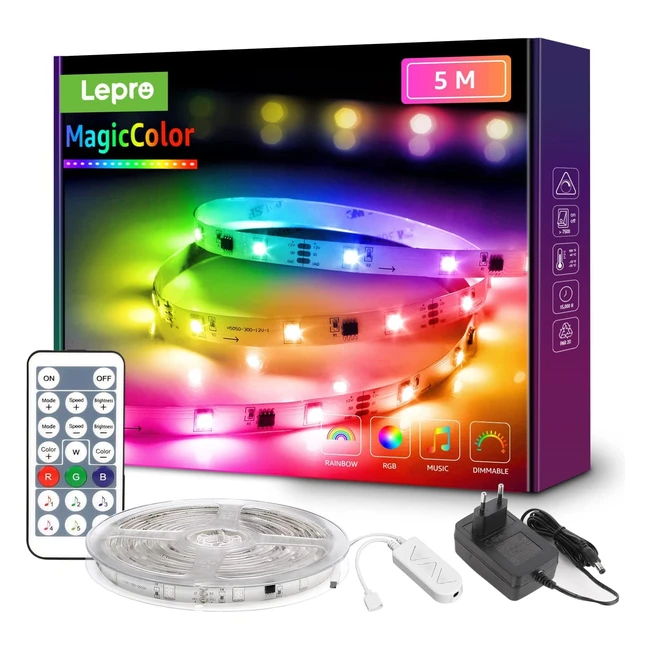 Tira LED RGB con msica y control remoto - Lepro 5m - Cambio de color y efectos