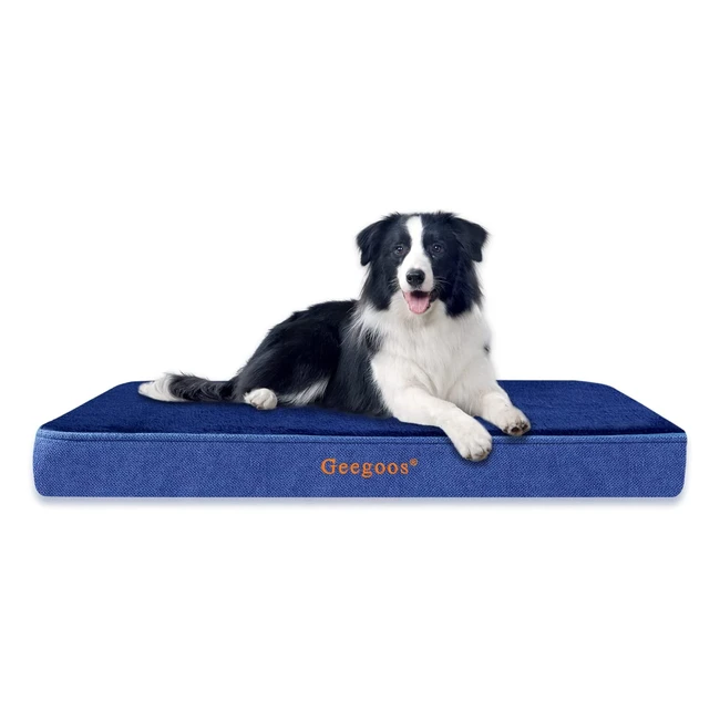 Geegoos Memory Foam Dog Bed for Large Dogs - Orthopedic Support, Waterproof Liner, Removable Washable Cover - Blue