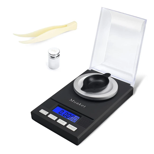 Báscula de precisión digital Muaket 0001g/50g para joyería y cocina con pantalla LCD y pesas de calibración
