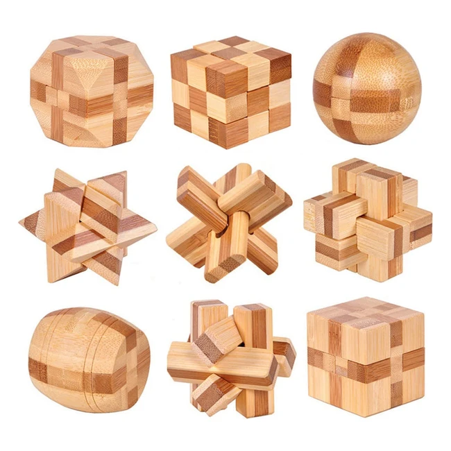 Casse-tête en bois 3D - 9 pièces - Jeu éducatif intellectuel - Cadeau pour adulte et enfant