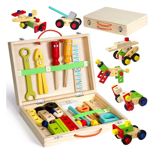 Jeu de construction en bois pour enfants de 3 à 6 ans - Boîte à outils de 34 pièces