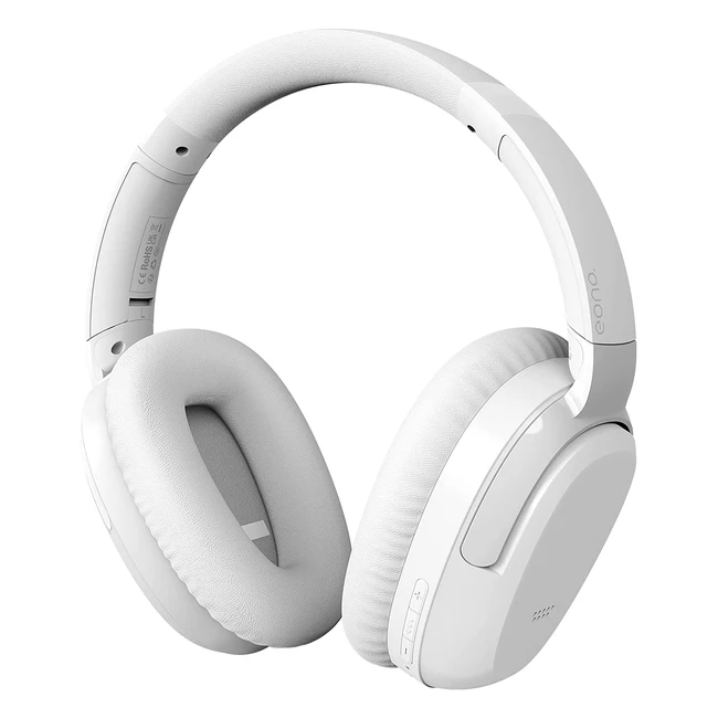Eono Active Noise Cancelling Headphones - 40H Playtime, Wireless Bluetooth, Mic, Comfortable Earcups - White