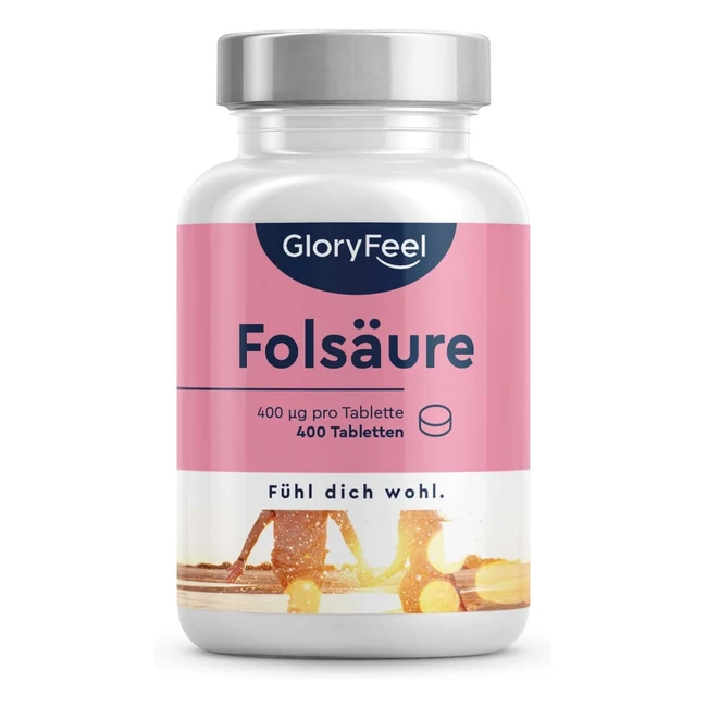Folsäure 400 Tabletten - 13 Monate Vorrat - 400g reine Folsäure pro Tablette - für Schwangerschaft & Immunsystem - 100% vegan - Hergestellt in Deutschland