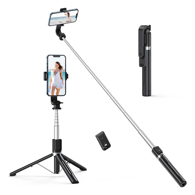 Perche selfie Atumtek 49 avec trépied stable et télécommande Bluetooth détachable pour iPhone, Samsung, GoPro et plus - Noir