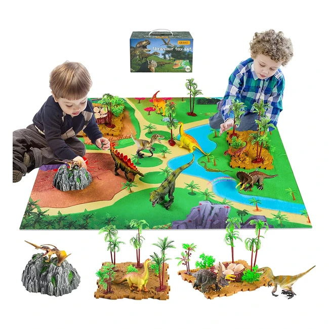 Juego de Dinosaurios Giuhat: Alfombra de Juego con 30 Accesorios, 8 Figuras de Dinosaurios, Juguetes Educativos para Niños de 3 a 6 años